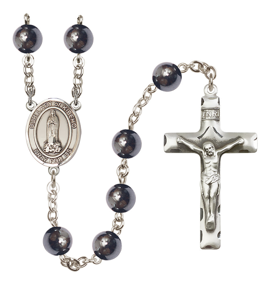 Bliss Silver Plated 8mm Hematite Our Lady of Kibeho Rosary,