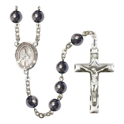 Saint Anthony Mary Claret 8mm Hematite Bead Silver-plated Rosary with Pewter Centerpiece and Crucifix in Gift Box, Made in USA by Bliss Manufacturing