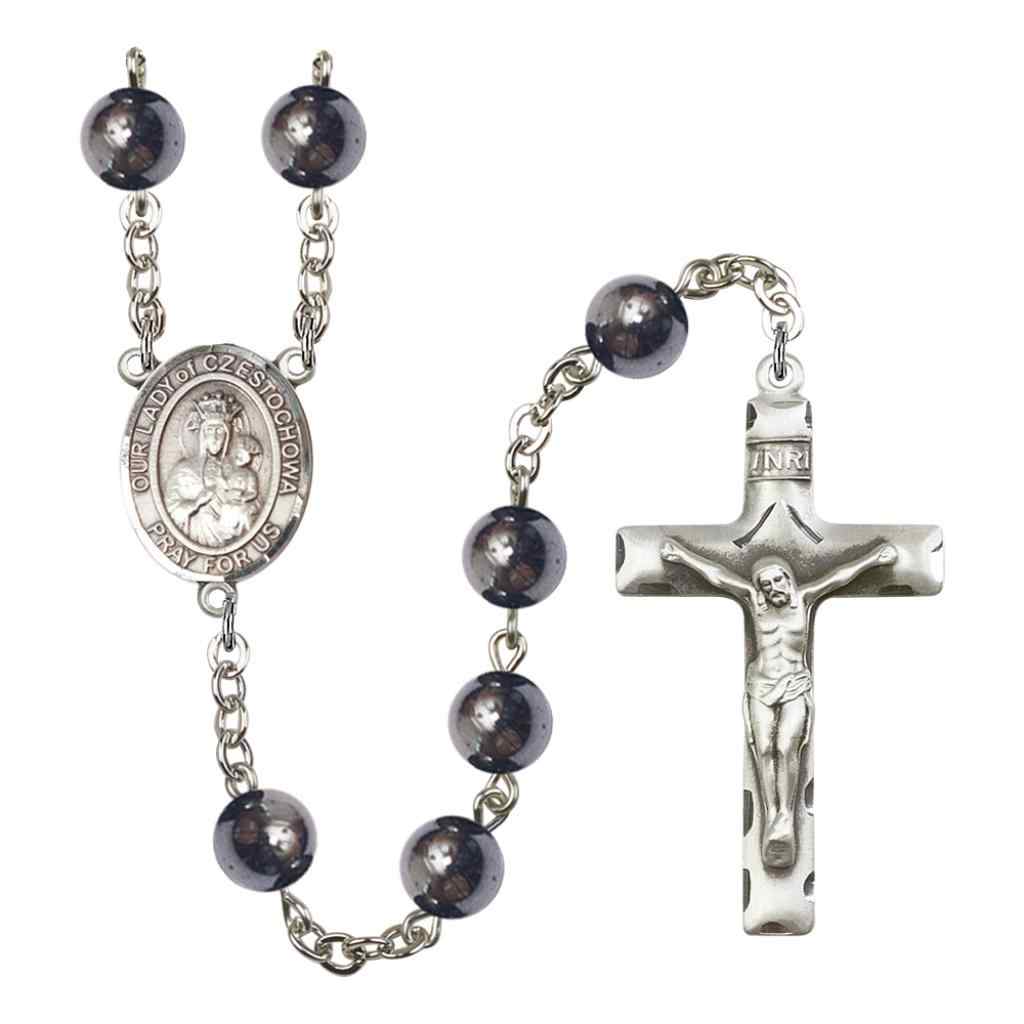 Silver Plated 8mm Hematite Our Lady of Czestochowa Silver-plated Rosary, Bliss Manufacturing