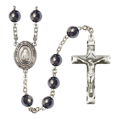 Our Lady of Good Help 8mm Hematite Catholic Rosary in Pewter, Bliss Manufacturing
