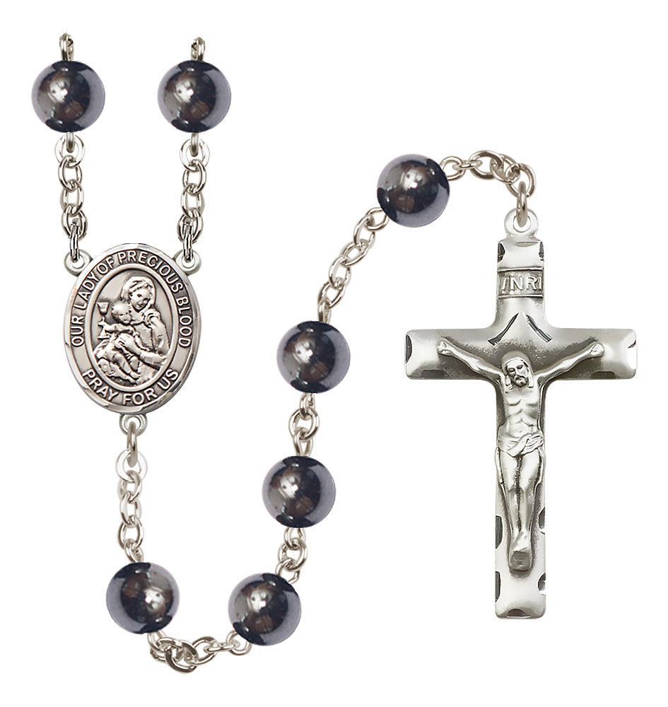 Bliss Silver Plated 8mm Hematite Our Lady of the Precious Blood Rosary,