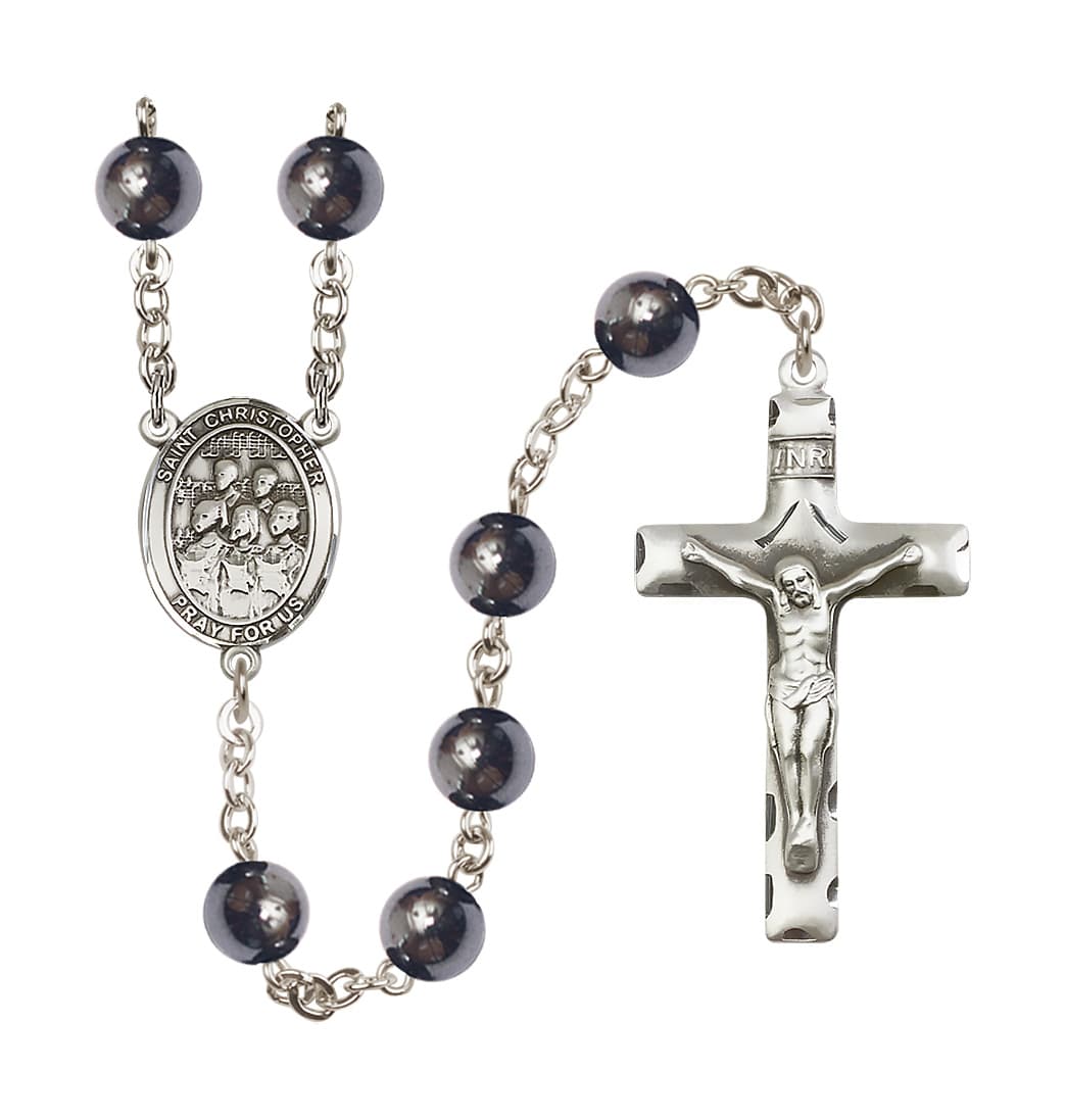 Bliss Bliss St Christopher Choir 8mm Hematite Bead Rosary,