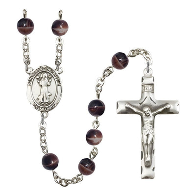 St. Francis of Assisi 7mm Brown Glass Silver-plated Rosary with Pewter Centerpiece and Crucifix, Bliss Manufacturing