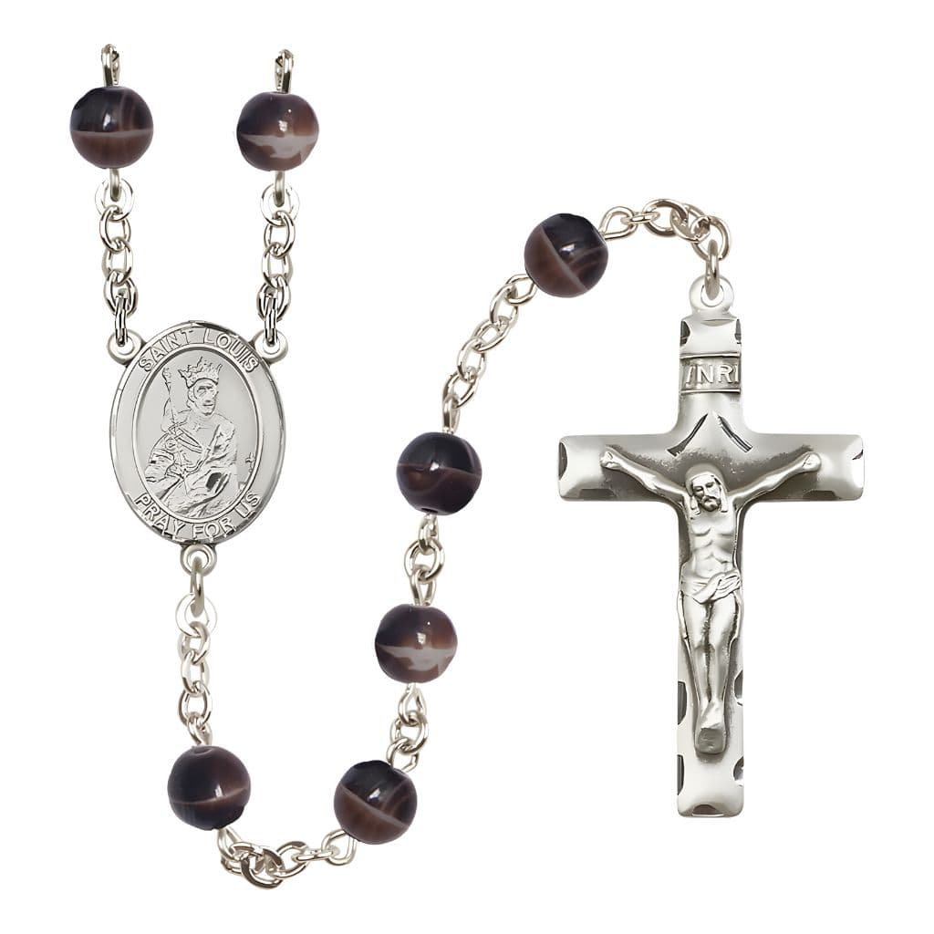 Bliss St. Louis IX of France 7mm Brown Bead Catholic Rosary with Pewter Centerpiece and Crucifix