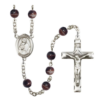 St. Philip the Apostle 7mm Brown Glass Bead Rosary with Pewter Centerpiece and Crucifix, Gift Box, Bliss Manufacturing