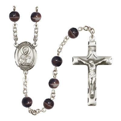 St. Timothy 7mm Brown Glass Bead Catholic Rosary with Pewter Centerpiece and Crucifix, Bliss Manufacturing