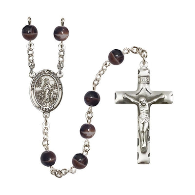 Lord Is My Shepherd 7mm Brown Glass Bead Catholic Rosary with Pewter Centerpiece and Crucifix, Bliss Manufacturing
