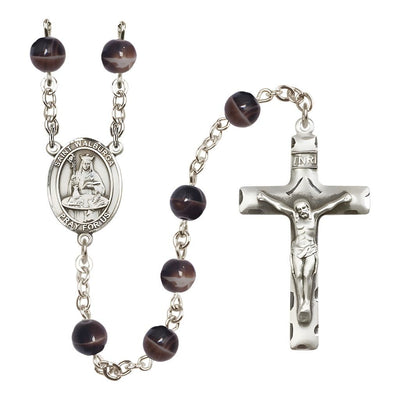 St. Walburga 7mm Brown Glass Bead Silver-Plated Rosary with Pewter Centerpiece and Crucifix, Bliss Manufacturing