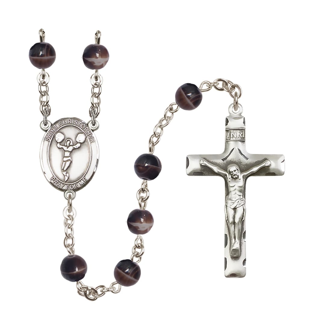 Bliss St Christopher Cheerleading 7mm Brown Bead Rosary,