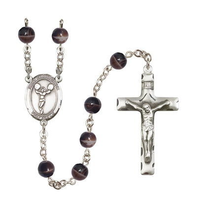 St Christopher Cheerleading 7mm Brown Bead Rosary, Bliss Manufacturing