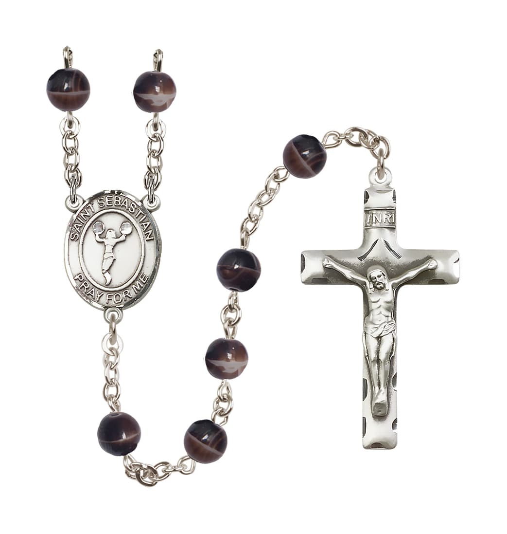 Bliss St Sebastian Cheerleading 7mm Brown Bead Rosary,