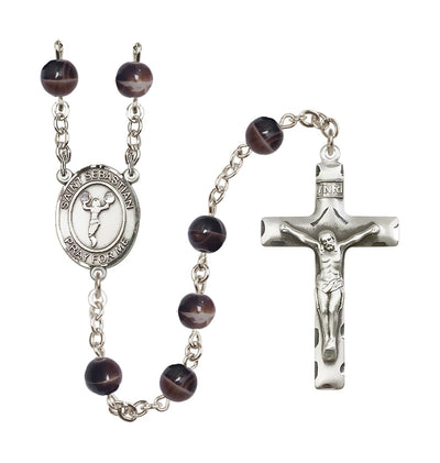 St Sebastian Cheerleading 7mm Brown Bead Rosary, Bliss Manufacturing