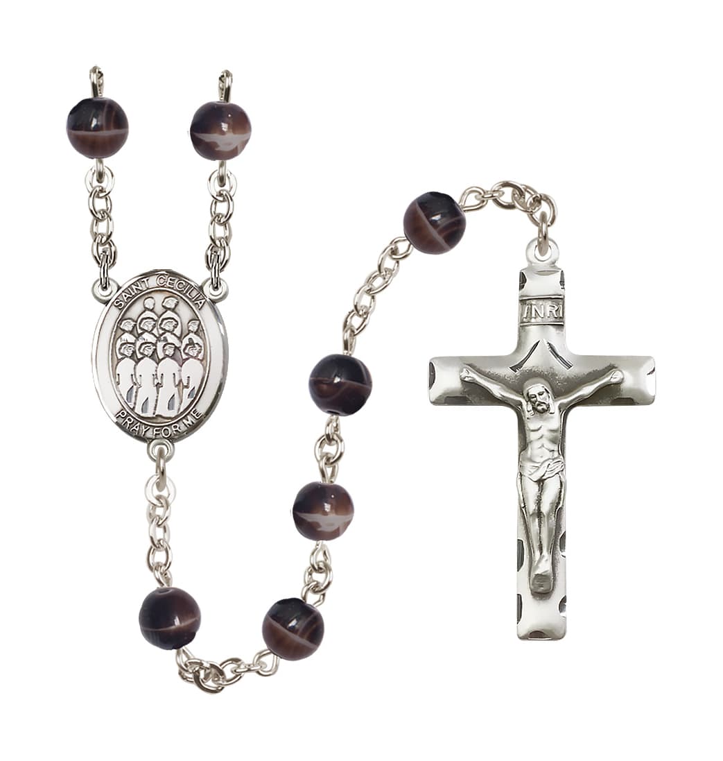 Bliss Manufacturing St Cecilia Choir 7mm Brown Bead Rosary,