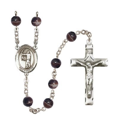 St Sebastian Archery 7mm Brown Bead Rosary, Bliss Manufacturing