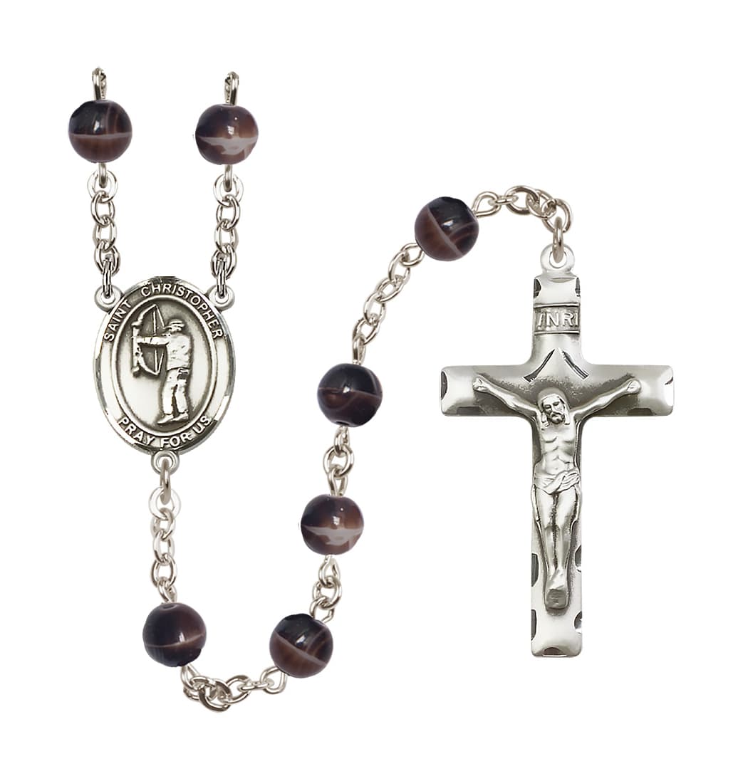 Bliss St Christopher Archery 7mm Brown Bead Rosary,