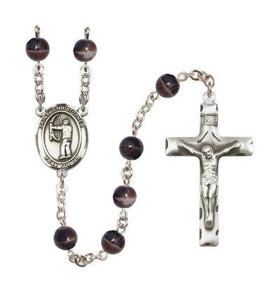 St Christopher Archery 7mm Brown Bead Rosary, Bliss Manufacturing