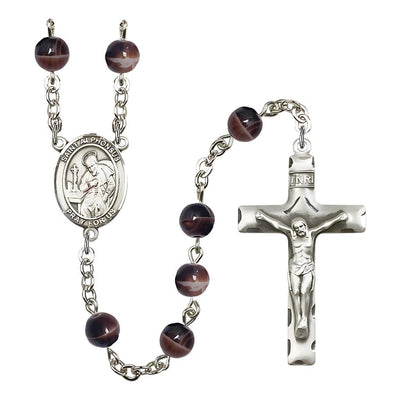 St. Alphonsus Maria de Liguori 7mm Brown Glass Silver-plated Rosary with Pewter Centerpiece and Crucifix, Bliss Manufacturing