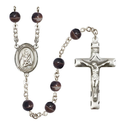 St. Victoria 7mm Brown Glass Bead Catholic Rosary with Pewter Centerpiece and Crucifix, Bliss Manufacturing