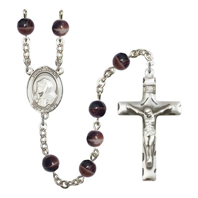 Saint Bruno 7mm Brown Glass Bead Rosary with Pewter Centerpiece and Crucifix in Gift Box, Made in USA by Bliss Manufacturing