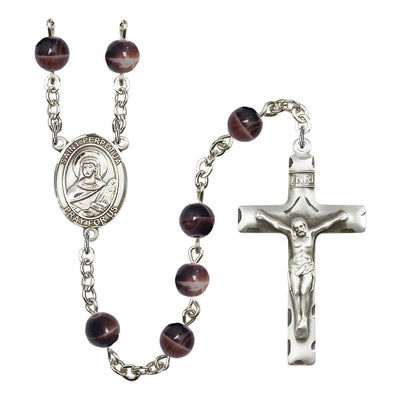 St. Perpetua 7mm Brown Glass Bead Catholic Rosary with Pewter Centerpiece and Crucifix, Bliss Manufacturing