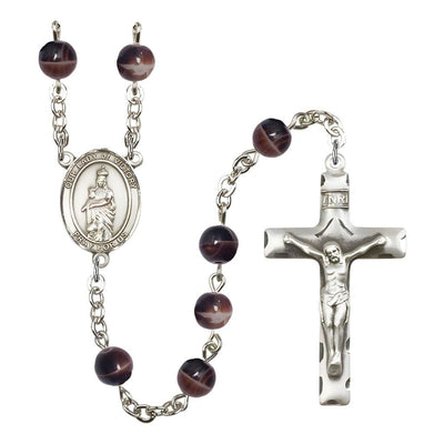 Catholic Our Lady of Victory 7mm Brown Glass Silver-plated Rosary with Pewter Centerpiece and Crucifix, Bliss Manufacturing