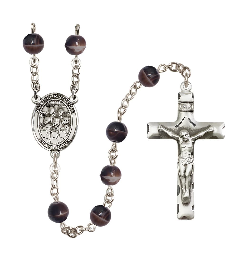 Bliss Manufacturing St Christopher Choir 7mm Brown Bead Rosary,