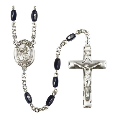 St. Catherine of Siena 8x5mm Black Onyx Bead Catholic Rosary with Pewter Centerpiece and Crucifix, Bliss Manufacturing