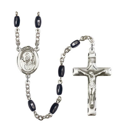 St David of Wales 8x5mm Black Onyx Silver-plated Rosary, Bliss Manufacturing