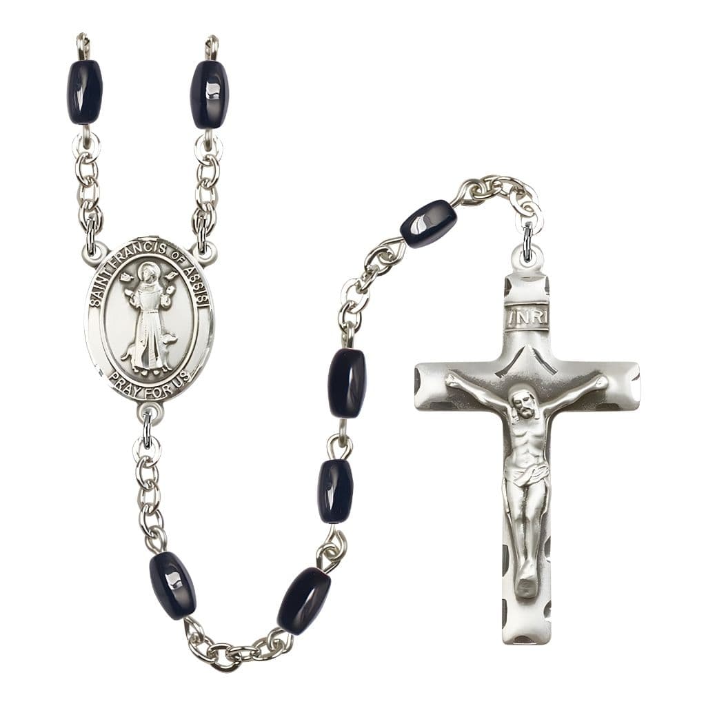 Bliss St. Francis of Assisi 6mm 8x5mm Bead Silver-plated Rosary with Pewter Centerpiece and Crucifix, USA Made