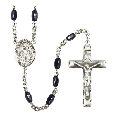 St. Gabriel the Archangel 8x5mm Black Onyx Bead Catholic Rosary with Pewter Centerpiece and Crucifix, Bliss Manufacturing