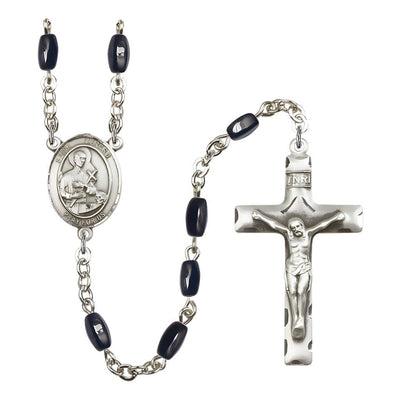 St. Gerard Majella 8x5mm Black Onyx Bead Catholic Rosary with Pewter Centerpiece and Crucifix, Bliss Manufacturing