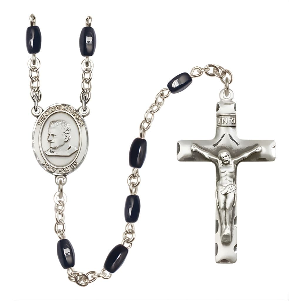 Bliss St. John Bosco 8x5mm Black Onyx Bead Catholic Rosary with Pewter Centerpiece and Crucifix