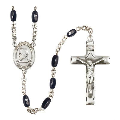 St. John Bosco 8x5mm Black Onyx Bead Catholic Rosary with Pewter Centerpiece and Crucifix, Bliss Manufacturing
