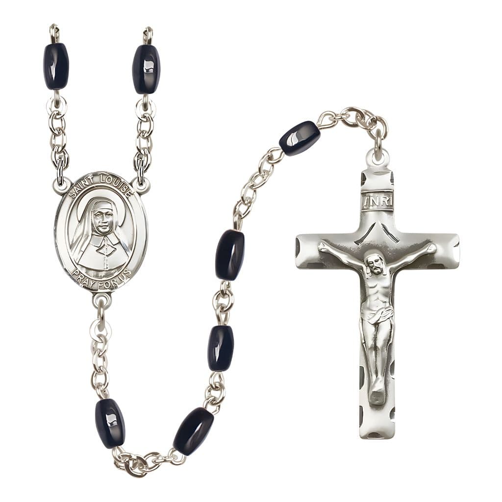 Bliss St. Louise de Marillac 8x5mm Black Onyx Bead Catholic Rosary with Pewter Centerpiece and Crucifix