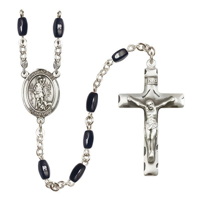 St. Lazarus 8x5mm Black Onyx Rosary with Pewter Centerpiece and Crucifix, Bliss Manufacturing