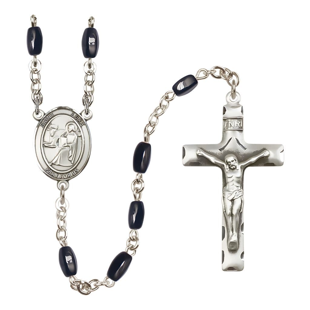 Bliss St. Luke the Apostle 8x5mm Black Onyx Bead Catholic Rosary with Pewter Centerpiece and Crucifix