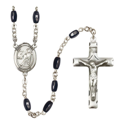 St. Luke the Apostle 8x5mm Black Onyx Bead Catholic Rosary with Pewter Centerpiece and Crucifix, Bliss Manufacturing