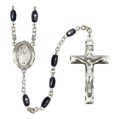 St. Maria Faustina 8x5mm Black Onyx Bead Silver-plated Rosary with Pewter Centerpiece and Crucifix, Bliss Manufacturing