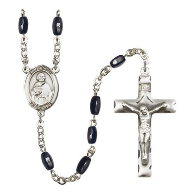 St. Philip the Apostle 8x5mm Black Onyx Bead Rosary with Pewter Centerpiece and Crucifix, Gift Box, Bliss Manufacturing