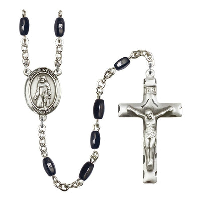 St. Peregrine Laziosi 8x5mm Black Onyx Bead Rosary with Pewter Centerpiece and Crucifix, Gift Box, Bliss Manufacturing