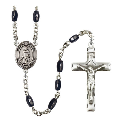 Spanish San Peregrino 8x5mm Black Onyx Bead Rosary with Pewter Centerpiece and Crucifix, Gift Box, Bliss Manufacturing
