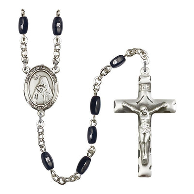 St. Teresa of Avila Rosary with 8x5mm Black Onyx beads and pewter centerpiece and crucifix, Bliss Manufacturing