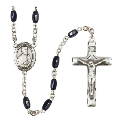 St. Thomas the Apostle 8x5mm Black Onyx Bead Rosary with Pewter Centerpiece and Crucifix, Gift Box.