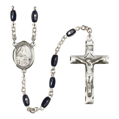 St. Veronica 8x5mm Black Onyx Bead Catholic Rosary with Pewter Centerpiece and Crucifix, Bliss Manufacturing