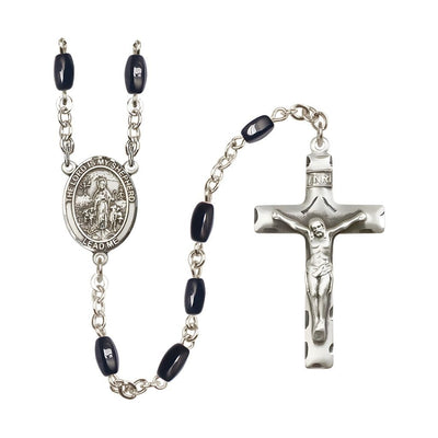 Lord Is My Shepherd 8x5mm Black Onyx Bead Catholic Rosary with Pewter Centerpiece and Crucifix, Bliss Manufacturing