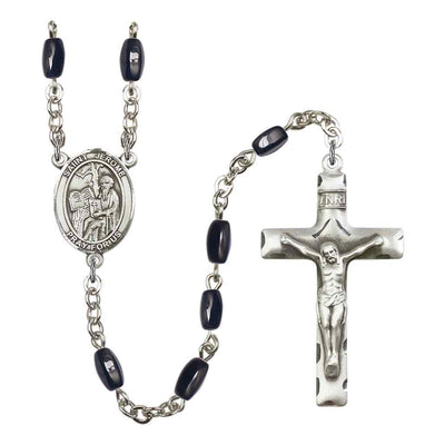 Jerome 8x5mm Black Onyx Bead Rosary with Pewter Centerpiece and Crucifix in Gift Box