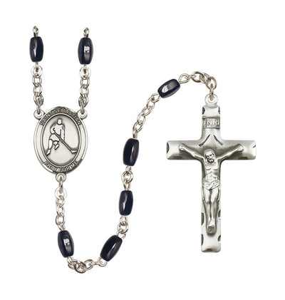 St Sebastian Ice Hockey 8x5mm Black Bead Rosary, Bliss Manufacturing