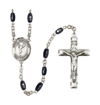 St Sebastian Cheerleading 8x5mm Black Bead Rosary, Bliss Manufacturing