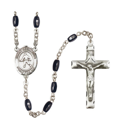 St Sebastian Field Hockey 8x5mm Black Bead Rosary, Bliss Manufacturing