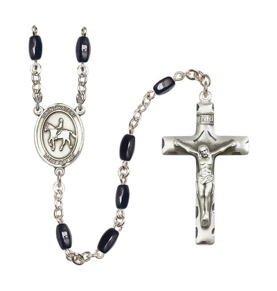 St Kateri Equestrian 8x5mm Black Onyx Bead Rosary, Bliss Manufacturing